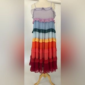 Storia Rainbow ruffle maxi dress